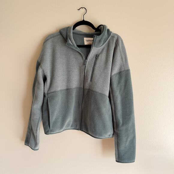 UpWest Green Blue 2 Two Tone Colorblock Fleece Hooded Full Zip Jacket Large Gorp - Picture 8 of 8